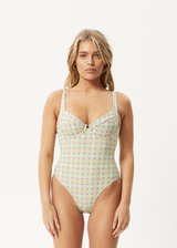 Afends Womens Kali -  Check One Piece - Pistachio Check - Afends womens kali    check one piece   pistachio check 