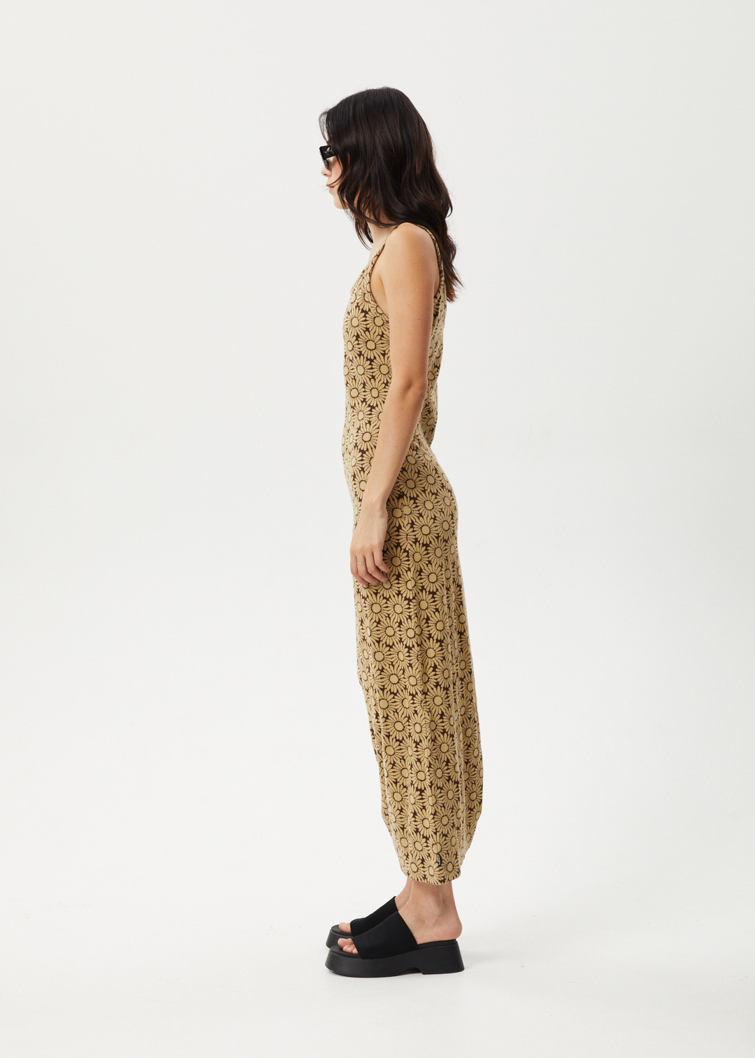 AFENDS Womens Daisy - Gathered Floral Maxi Dress - Toffee 