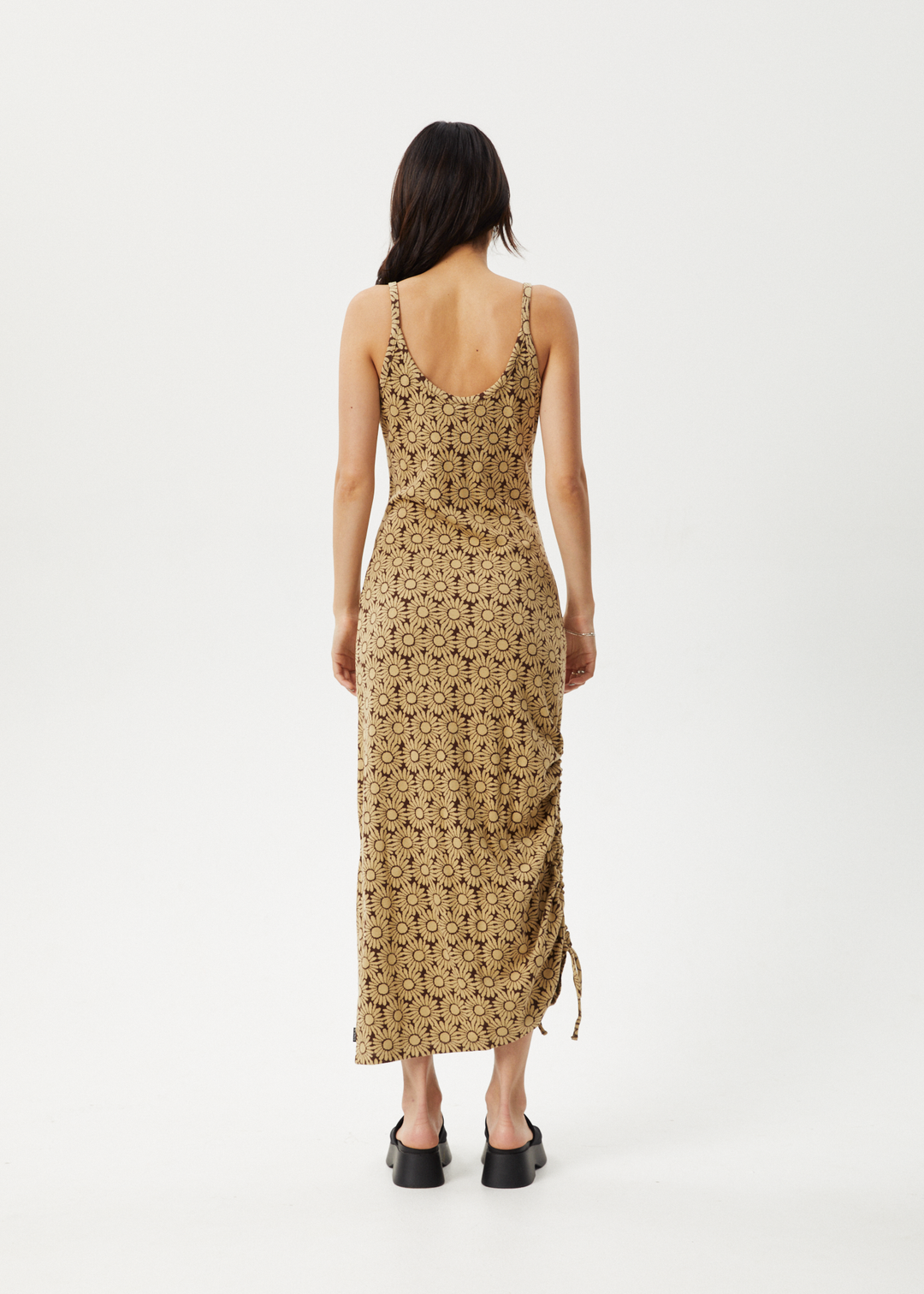 AFENDS Womens Daisy - Gathered Floral Maxi Dress - Toffee 