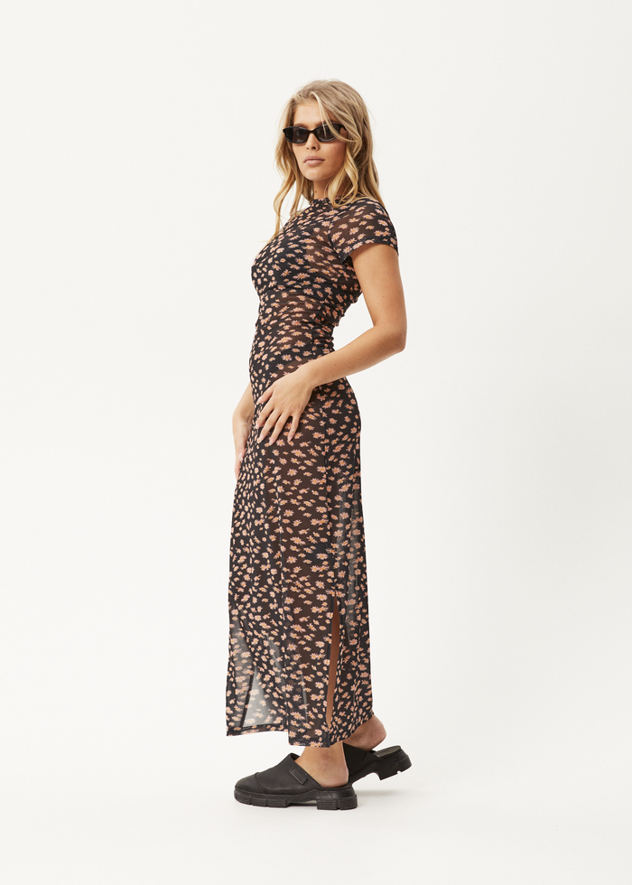 Afends Womens Daisy - Gathered Floral Maxi Dress - Toffee - Afends AU.