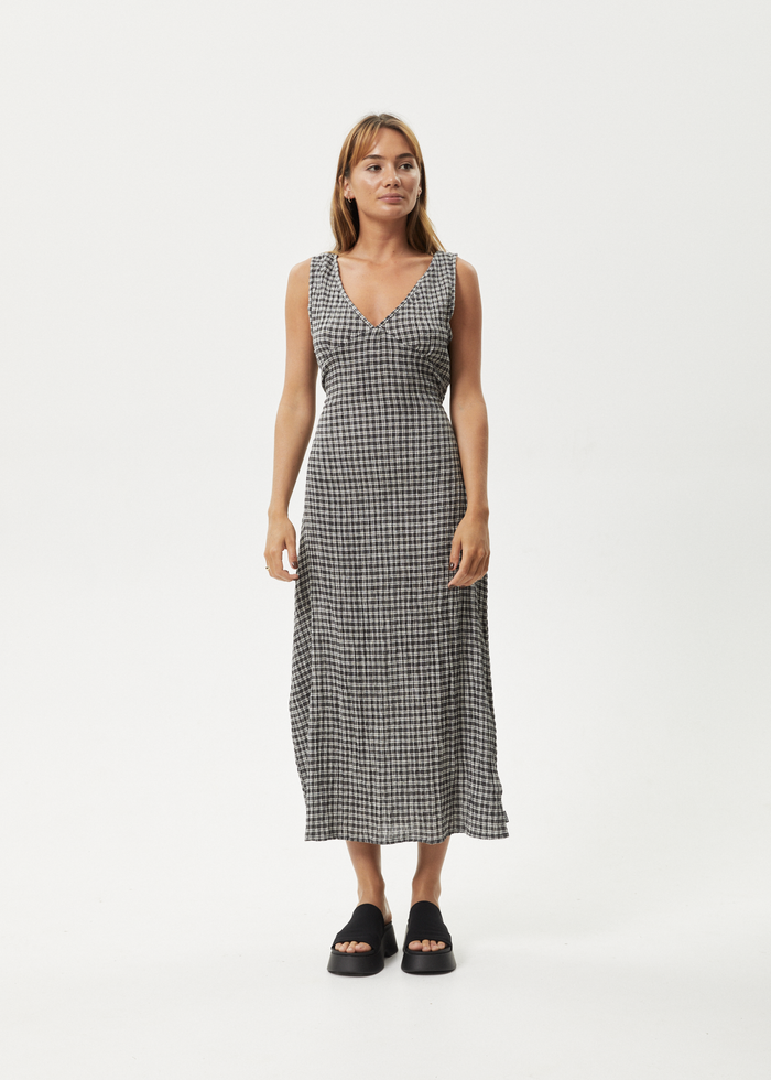 Afends Womens Asta Seersucker Maxi Dress Steel Check Afends AU