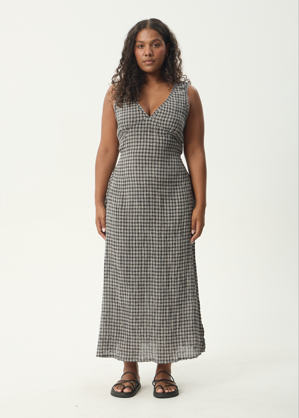 AFENDS Womens Asta - Seersucker Maxi Dress - Steel Check