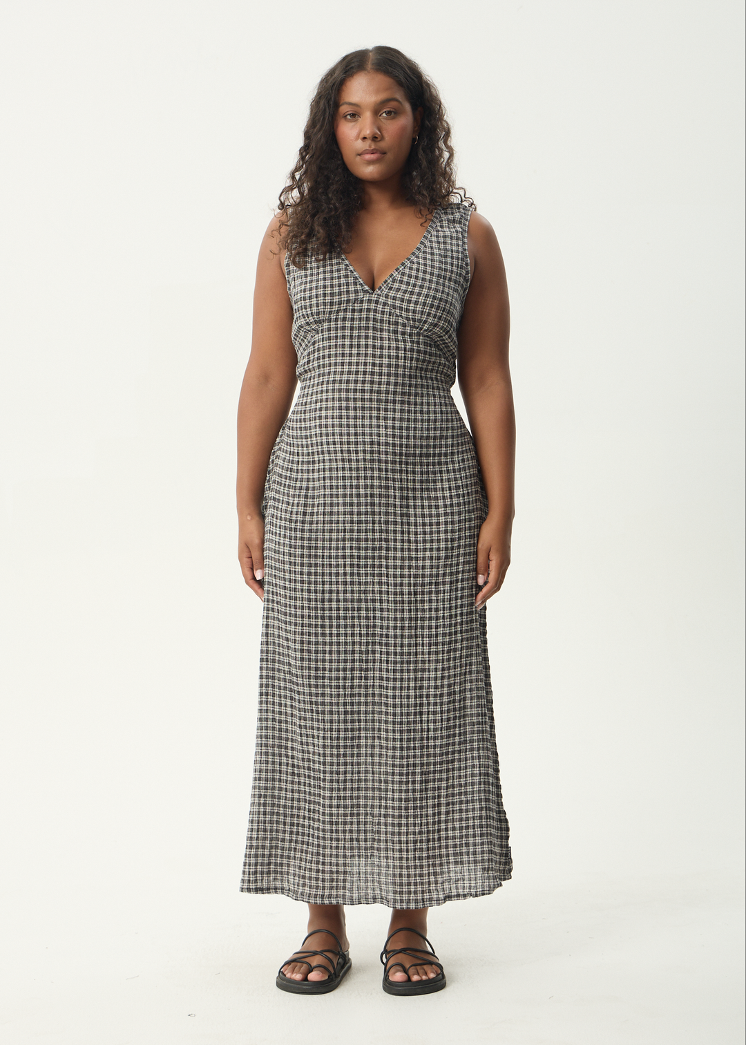 AFENDS Womens Asta - Seersucker Maxi Dress - Steel Check