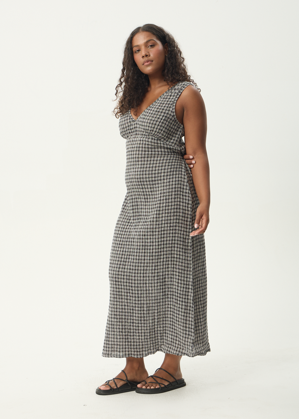 AFENDS Womens Asta - Seersucker Maxi Dress - Steel Check
