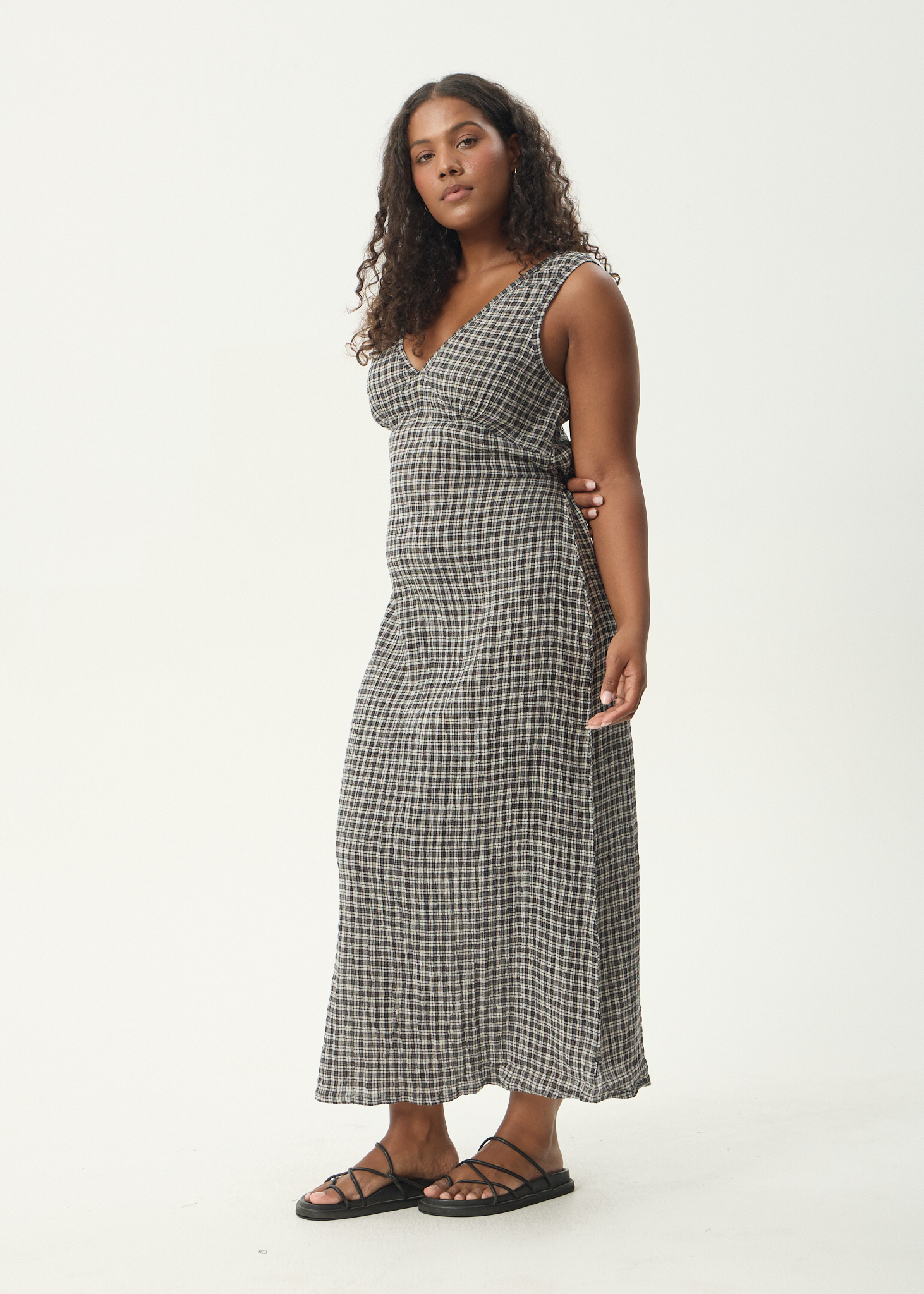 AFENDS Womens Asta - Seersucker Maxi Dress - Steel Check