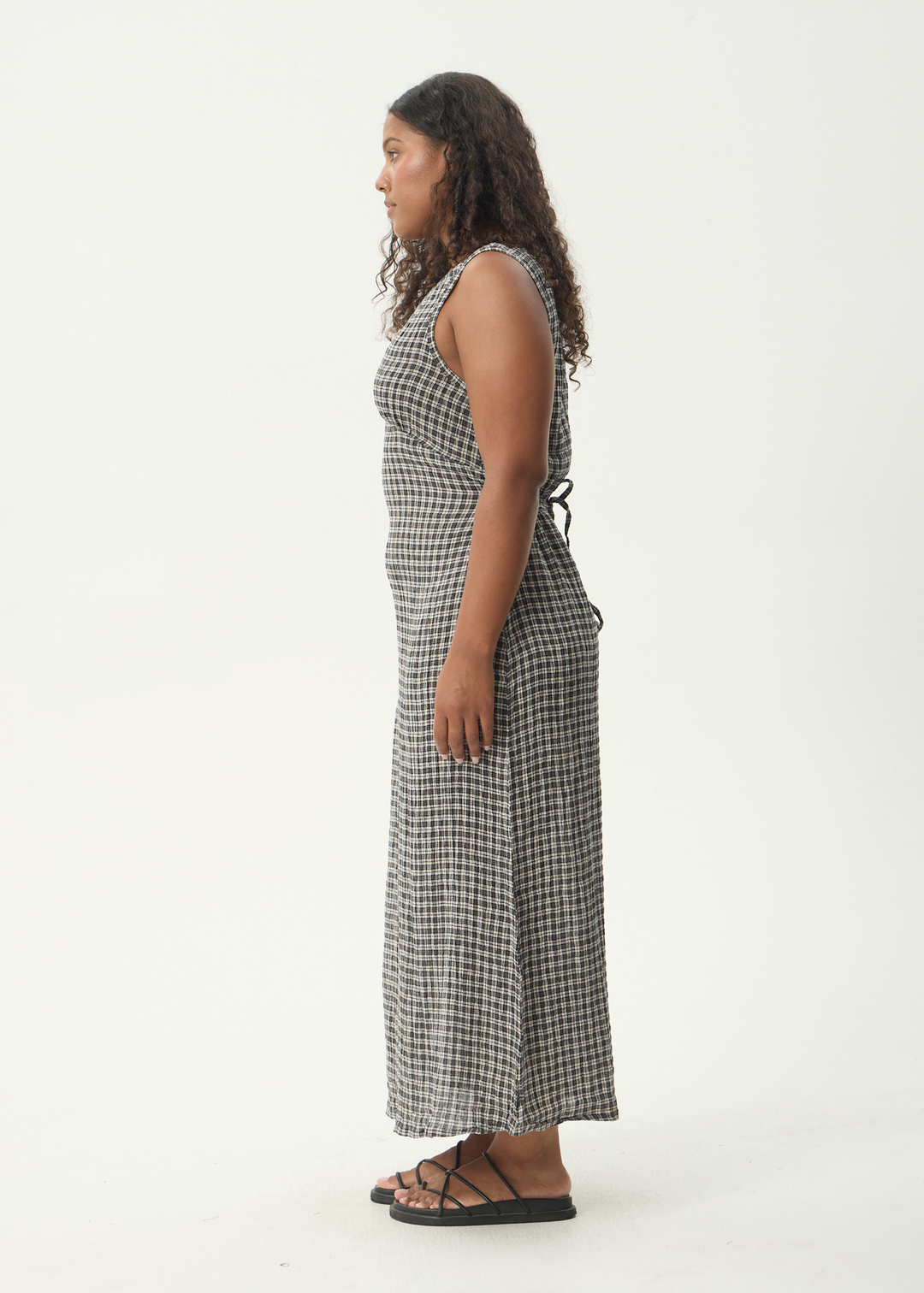 AFENDS Womens Asta - Seersucker Maxi Dress - Steel Check