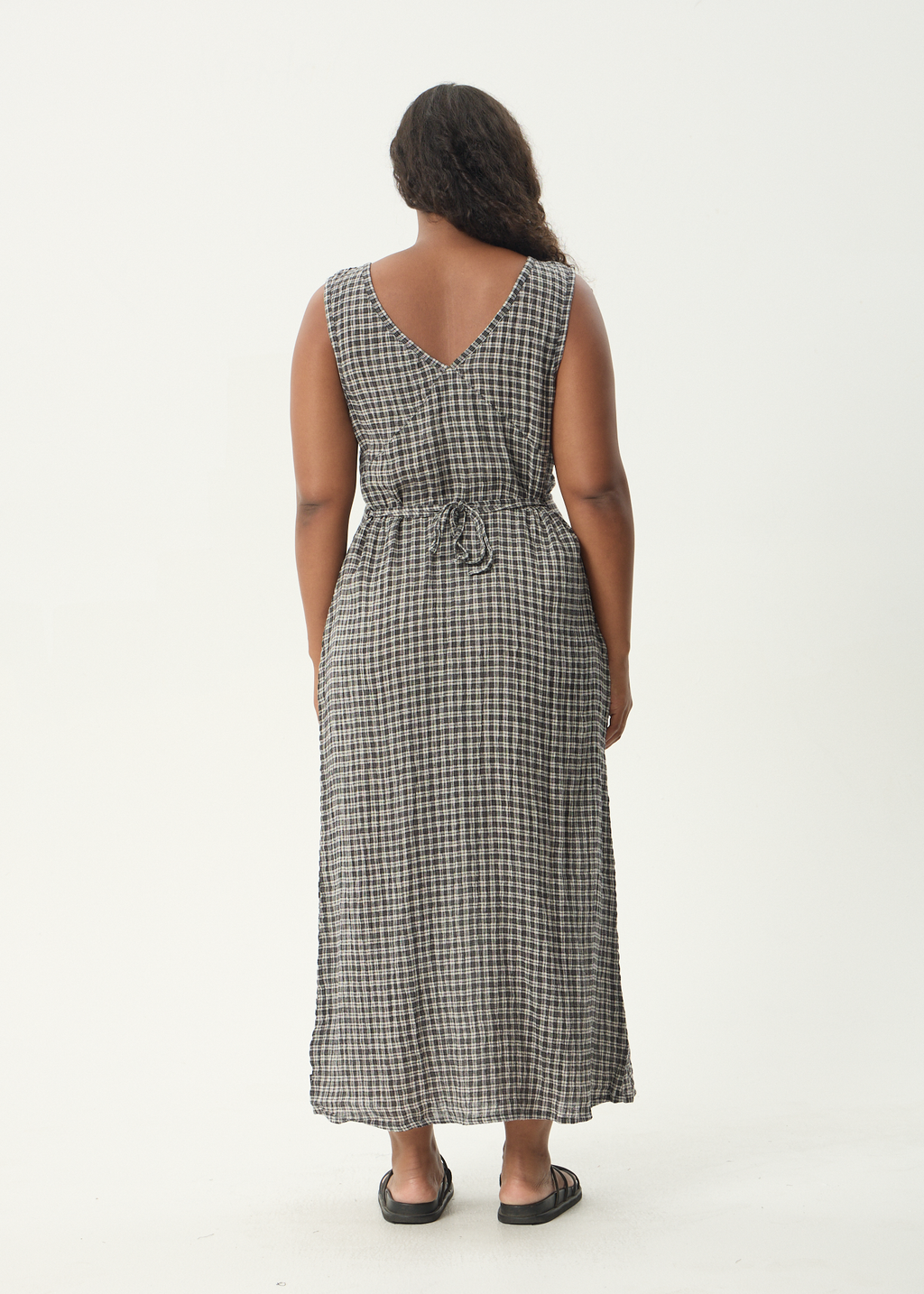 AFENDS Womens Asta - Seersucker Maxi Dress - Steel Check