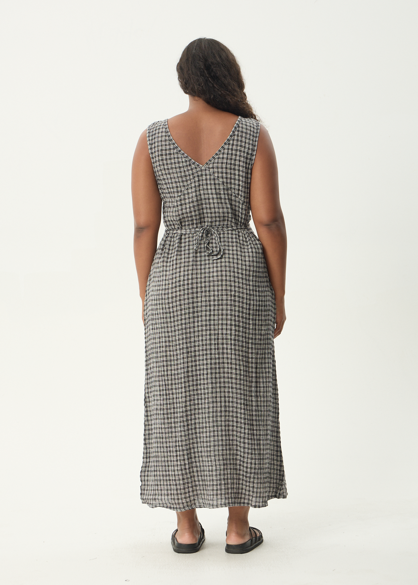 AFENDS Womens Asta - Seersucker Maxi Dress - Steel Check