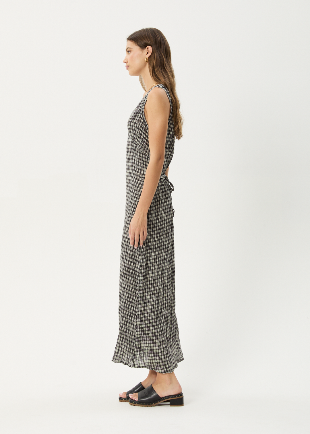 AFENDS Womens Asta - Seersucker Maxi Dress - Steel Check