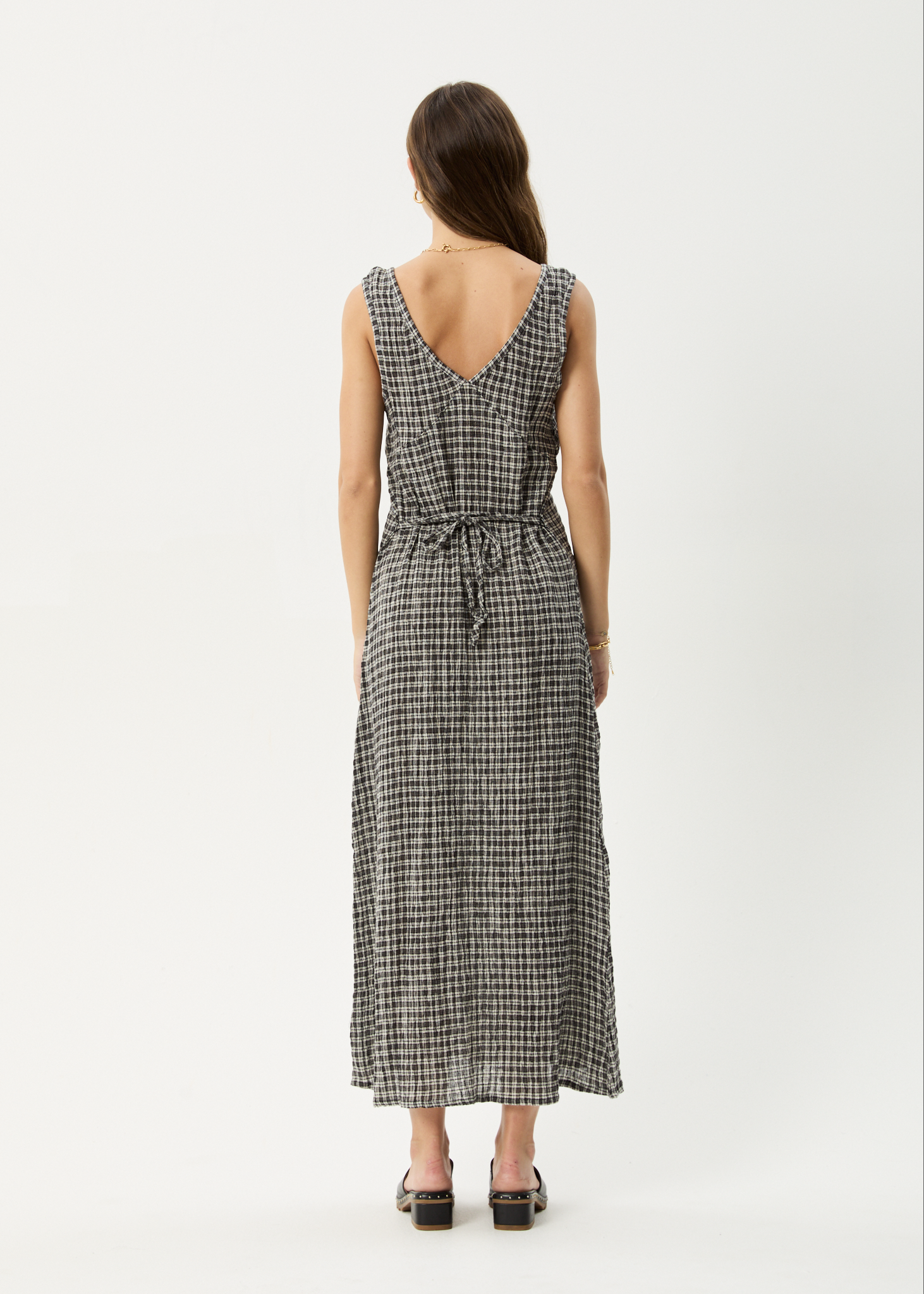 AFENDS Womens Asta - Seersucker Maxi Dress - Steel Check AFENDS Womens Asta - Seersucker Maxi Dress - Steel Check