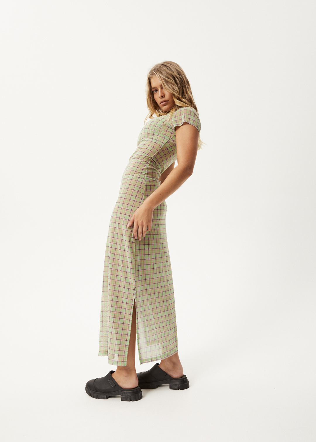 AFENDS Womens Kali - Sheer Maxi Dress - Pistachio Check 