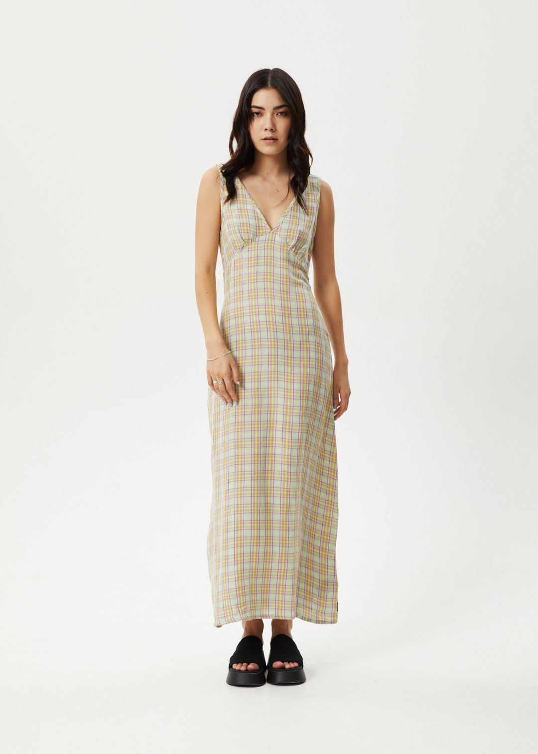 AFENDS Womens Kali - Hemp Maxi Dress - Pistachio Check 