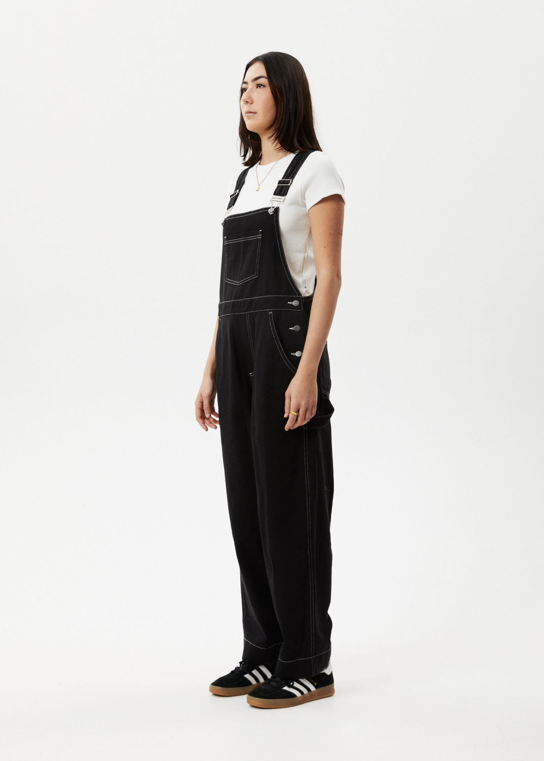 AFENDS Womens Louis - Baggy Overalls - Washed Black 