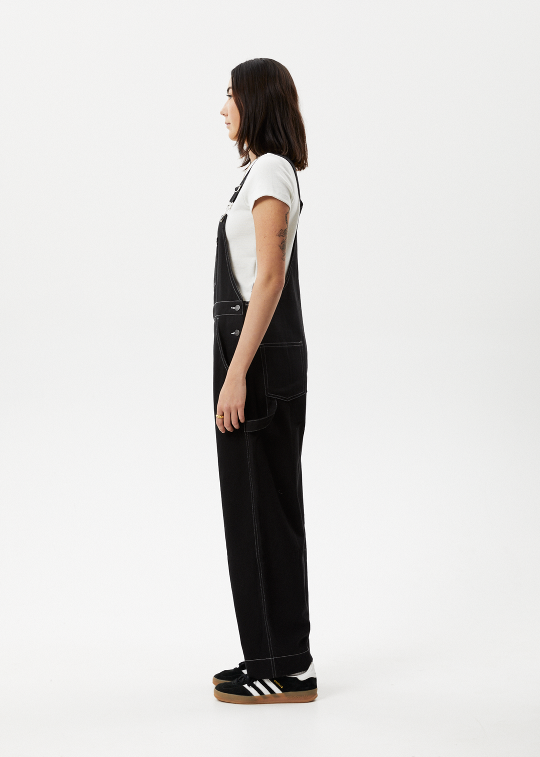 AFENDS Womens Louis - Baggy Overalls - Washed Black 