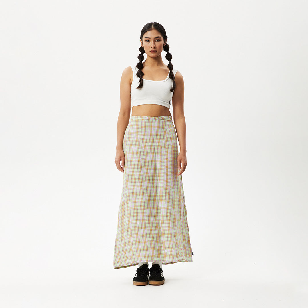 AFENDS Womens Kali - Maxi Skirt - Pistachio Check - Afends AU.