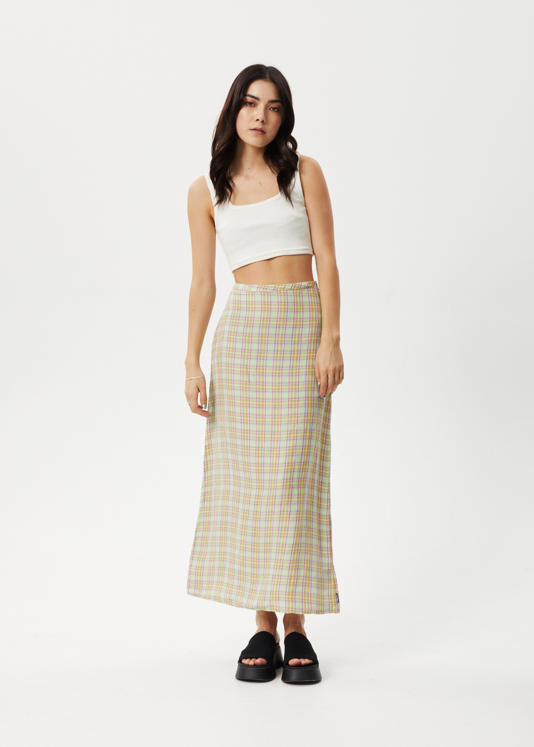 AFENDS Womens Kali - Maxi Skirt - Pistachio Check 