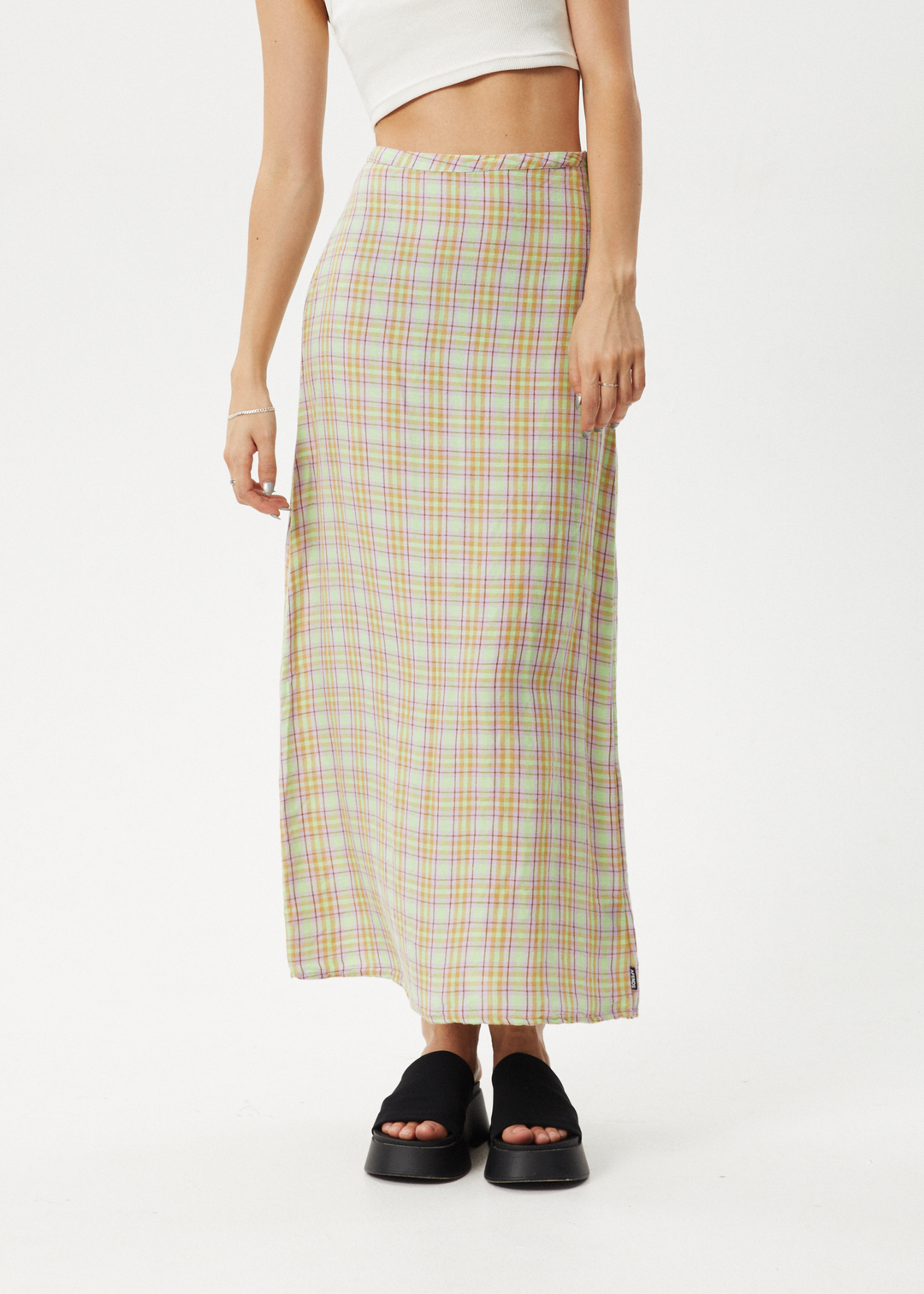 AFENDS Womens Kali - Maxi Skirt - Pistachio Check 