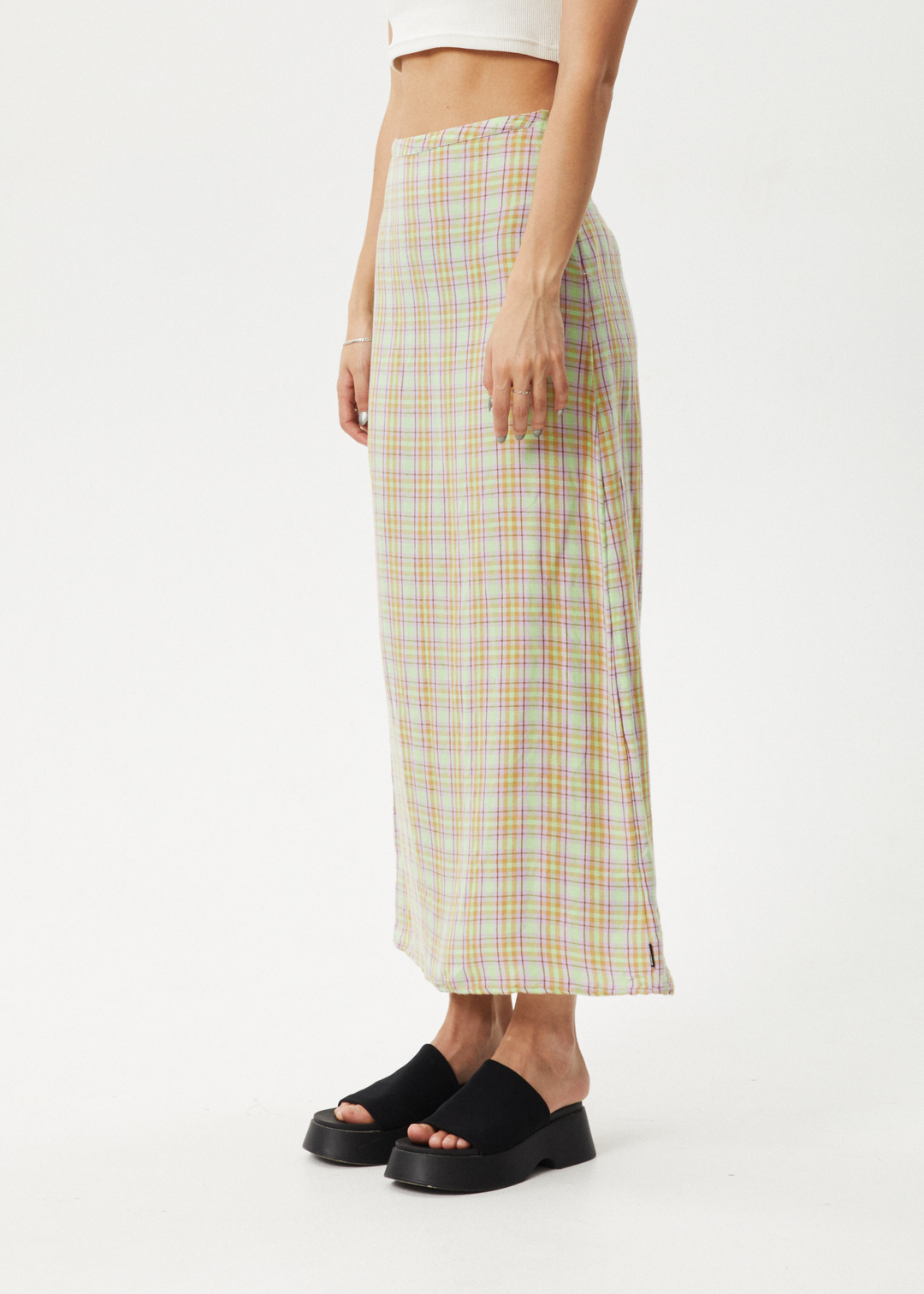 AFENDS Womens Kali - Maxi Skirt - Pistachio Check 