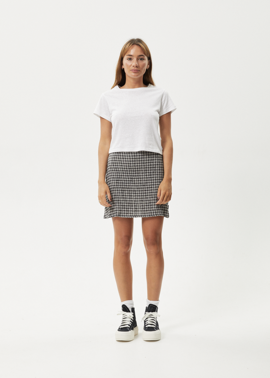 AFENDS Womens Asta - Seersucker Mini Skirt - Steel Check 