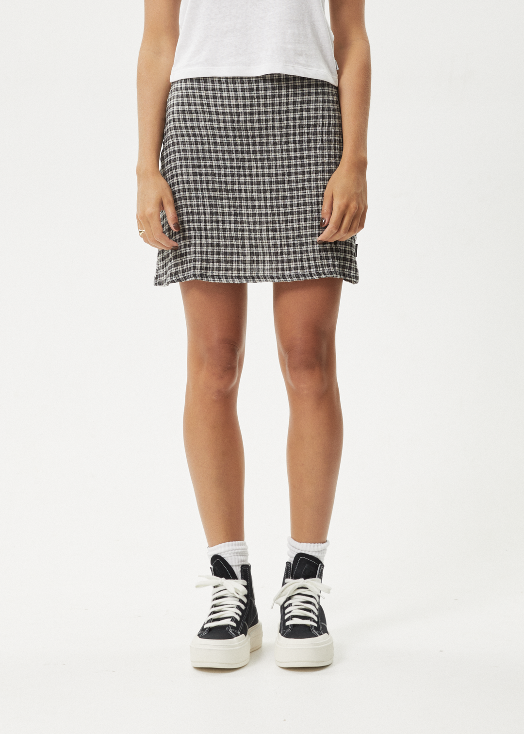 AFENDS Womens Asta - Seersucker Mini Skirt - Steel Check 