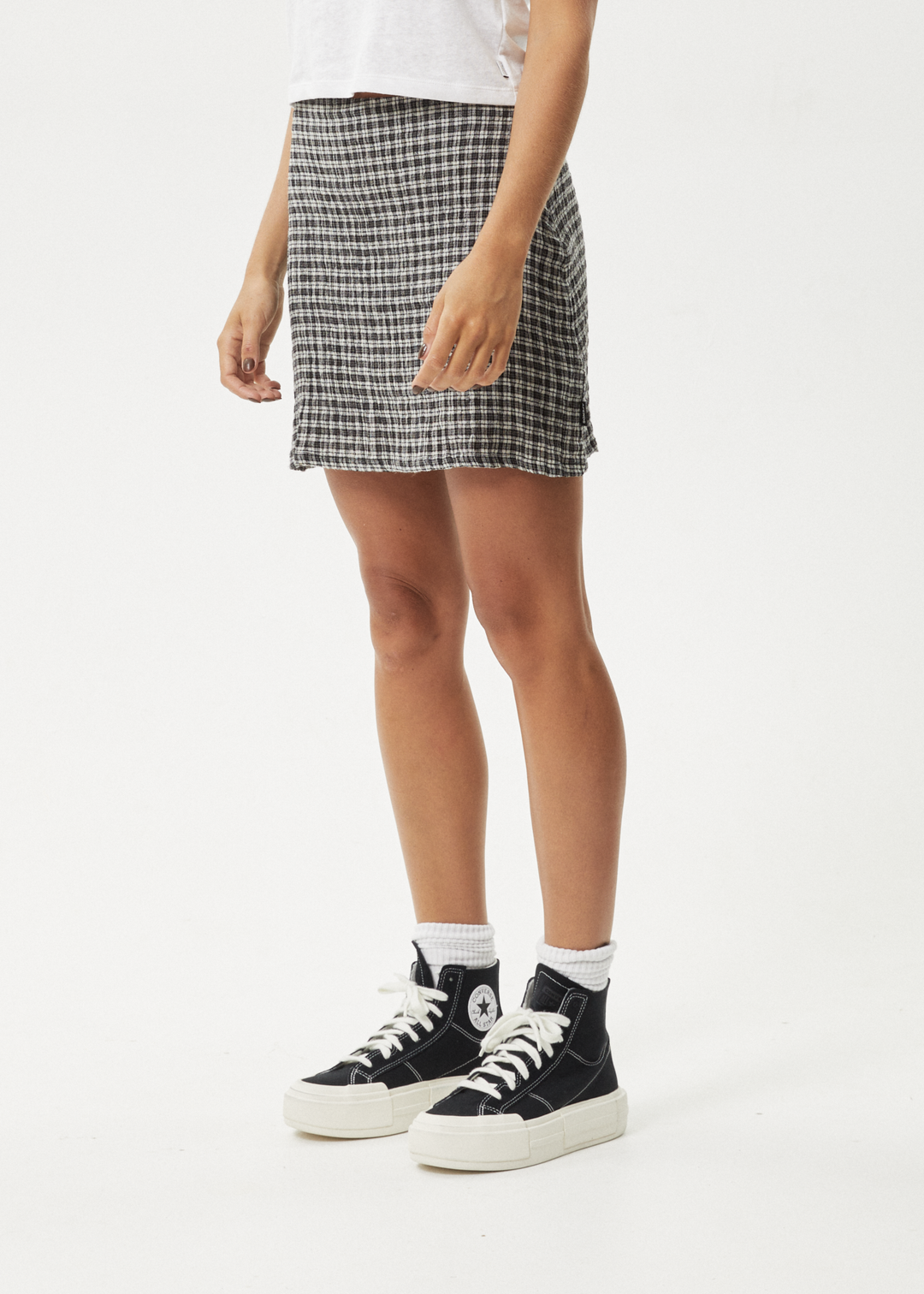 AFENDS Womens Asta - Seersucker Mini Skirt - Steel Check 