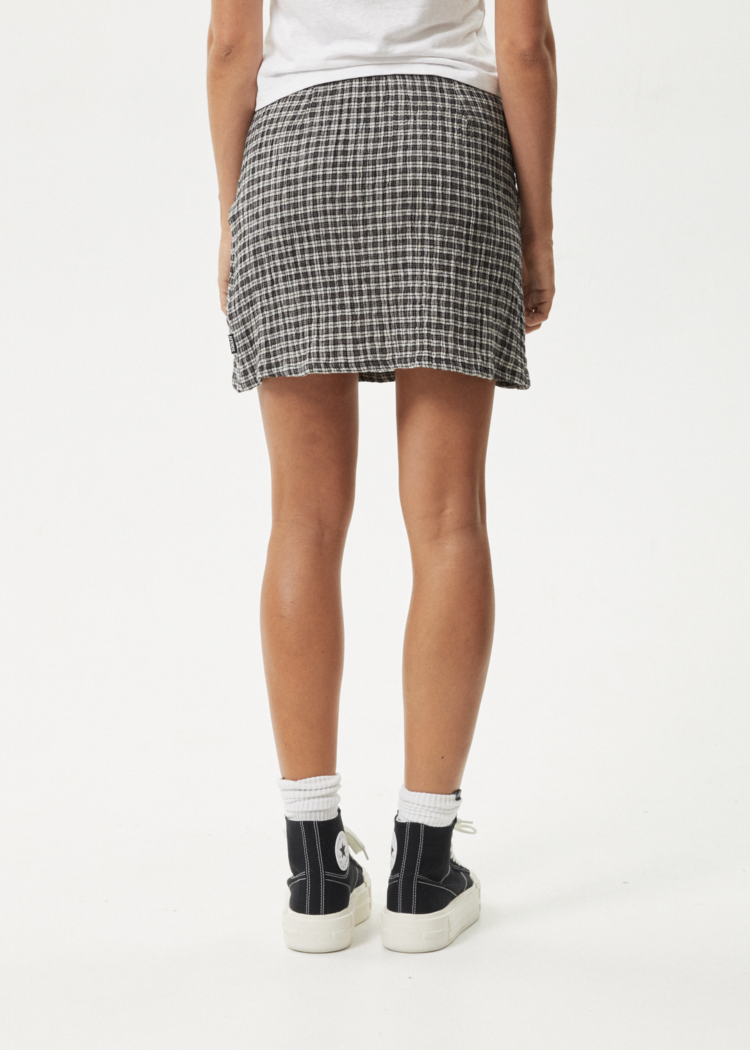 AFENDS Womens Asta - Seersucker Mini Skirt - Steel Check 