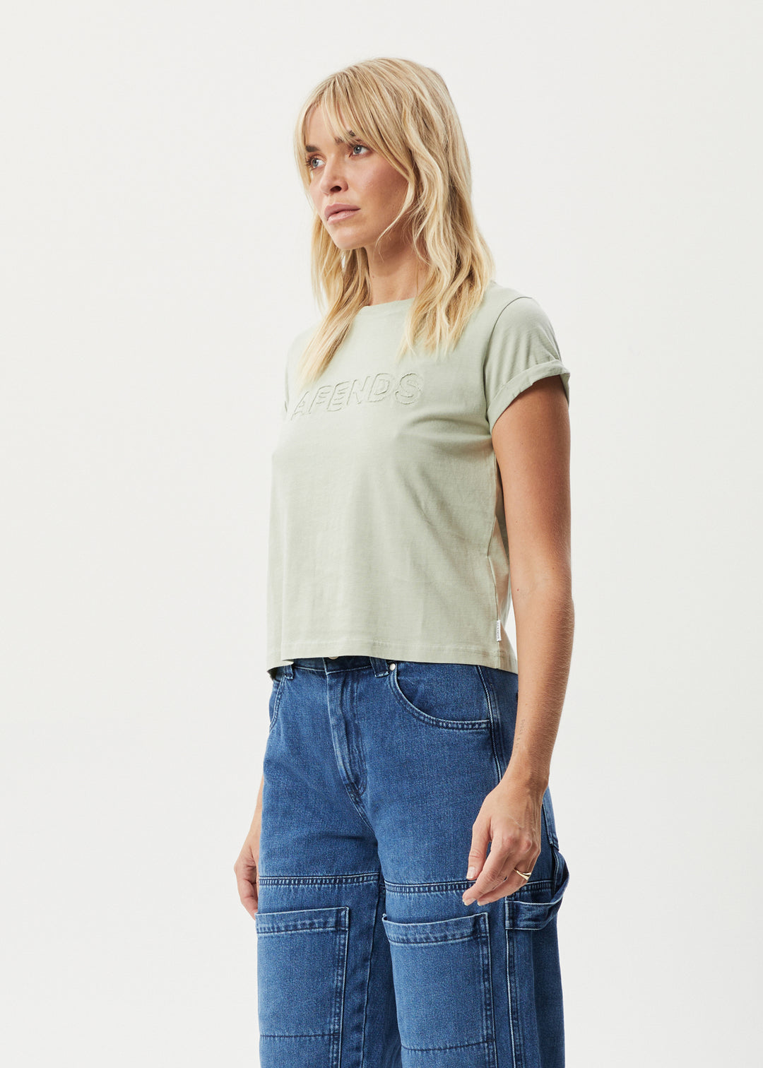 AFENDS Womens Cutback - Roll Cuff T-Shirt - Eucalyptus 