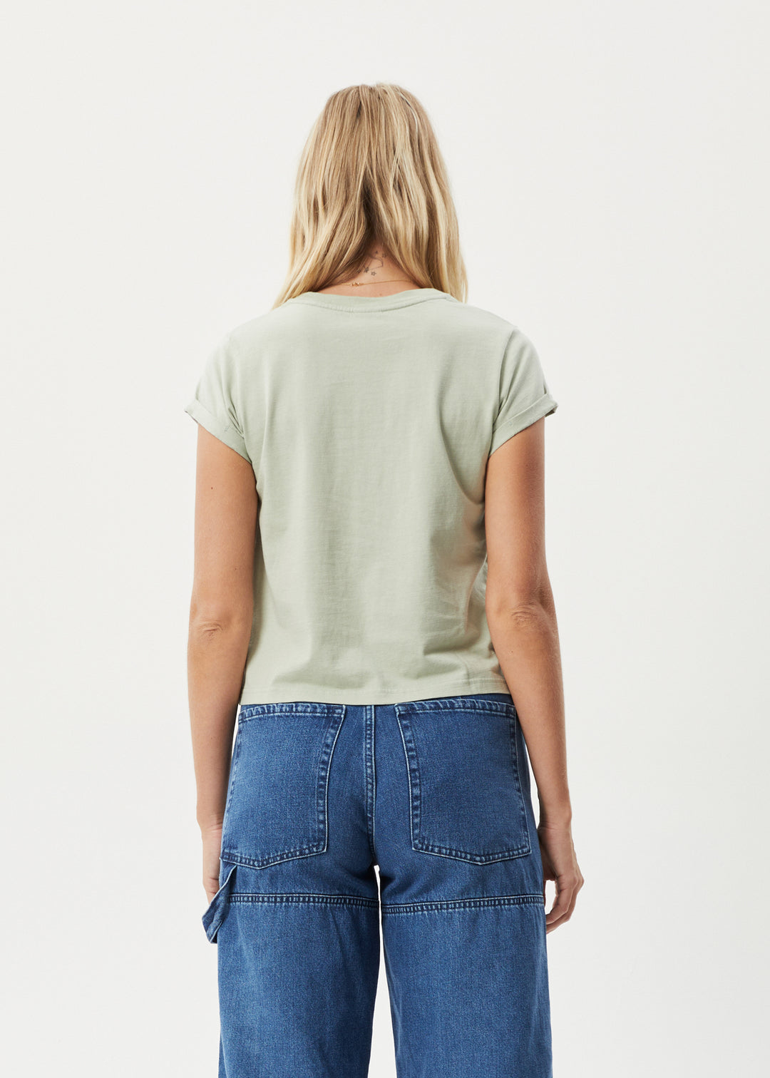 AFENDS Womens Cutback - Roll Cuff T-Shirt - Eucalyptus 