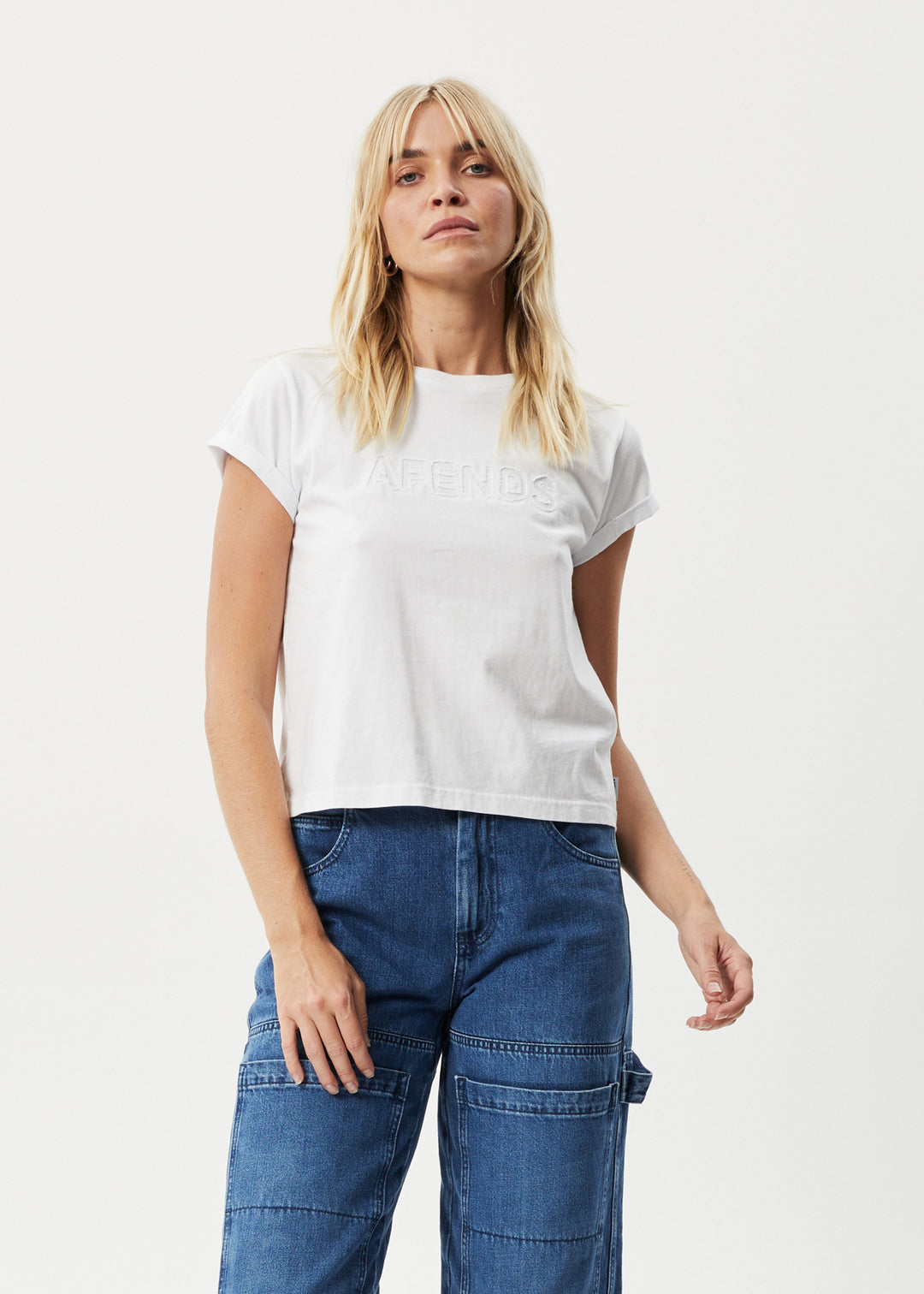 AFENDS Womens Cutback - Roll Cuff T-Shirt - White 