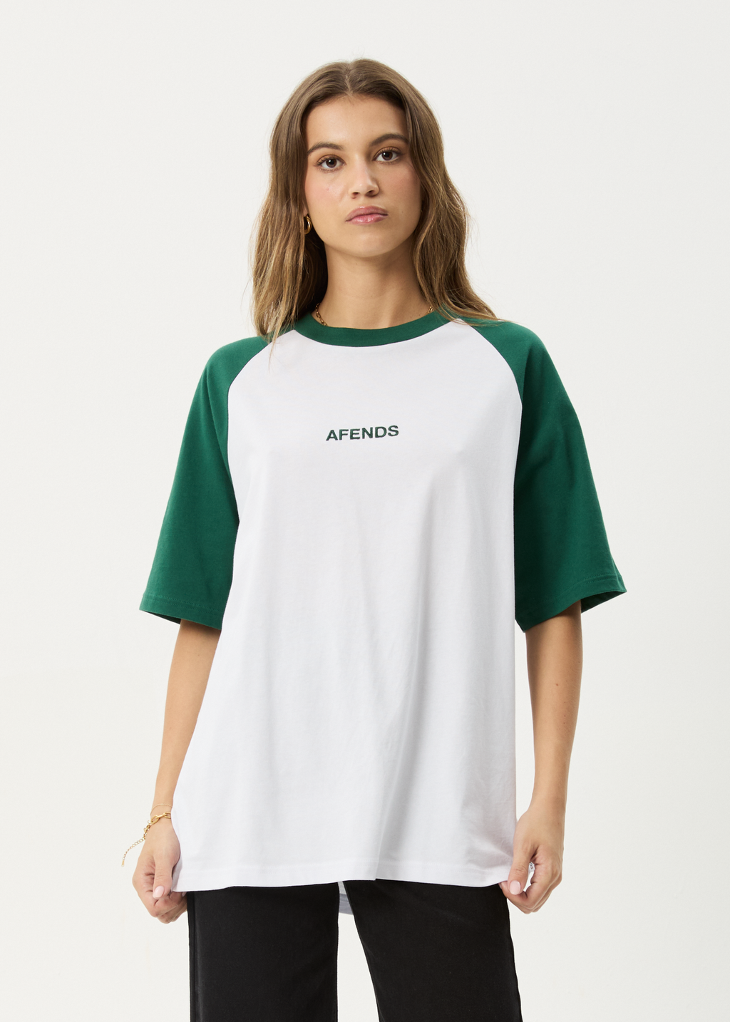 AFENDS Womens Ryan - Oversized Raglan Tee - Hunter Green