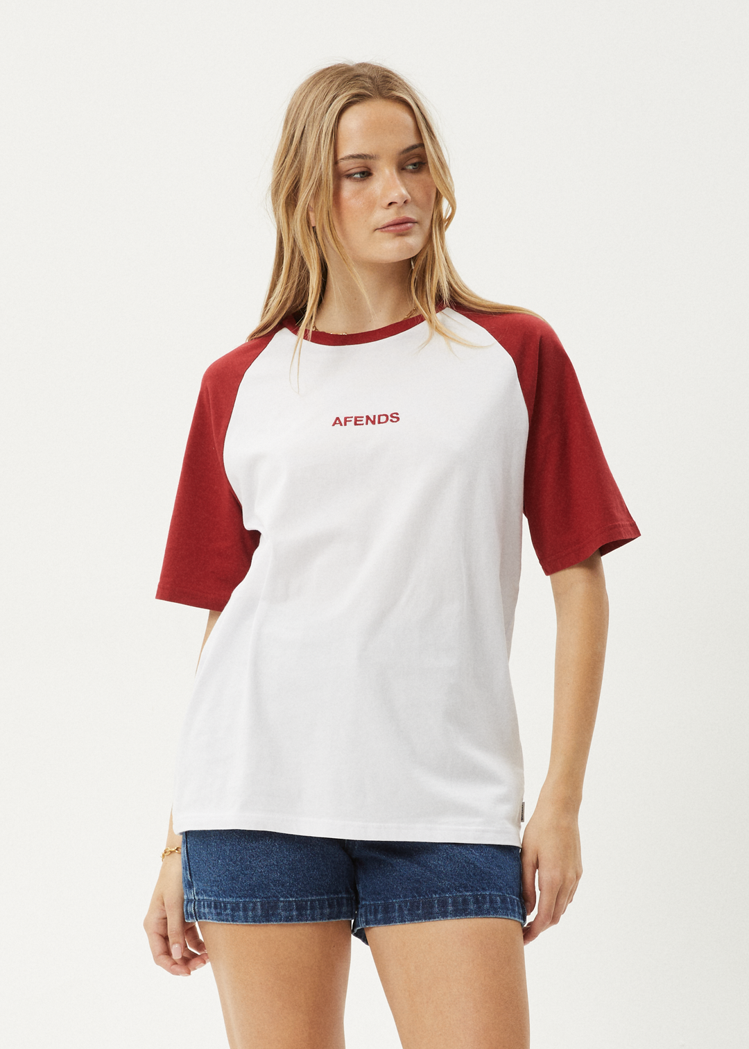 AFENDS Womens Ryan - Oversized Raglan Tee - Ketchup 