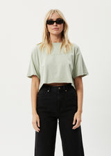 AFENDS Womens Restless Slay Cropped -  T-Shirt - Eucalyptus - Afends womens restless slay cropped    t shirt   eucalyptus 