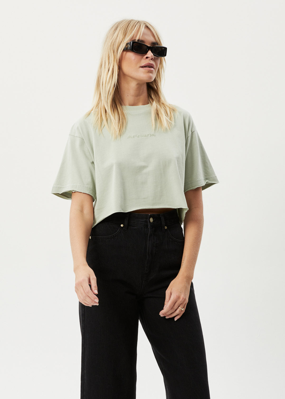 AFENDS Womens Restless Slay Cropped - T-Shirt - Eucalyptus 