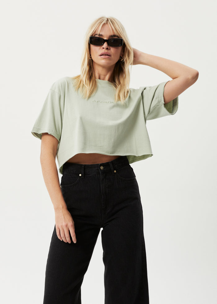 Afends Womens Restless Slay Cropped -  T-Shirt - Eucalyptus 