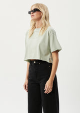 Afends Womens Restless Slay Cropped -  T-Shirt - Eucalyptus - Afends womens restless slay cropped    t shirt   eucalyptus 