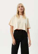 AFENDS Womens Restless Slay Cropped -  T-Shirt - Sand - Afends womens restless slay cropped    t shirt   sand 