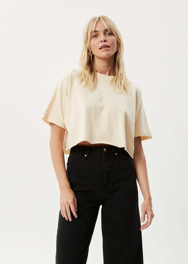 Afends Womens Restless Slay Cropped -  T-Shirt - Sand