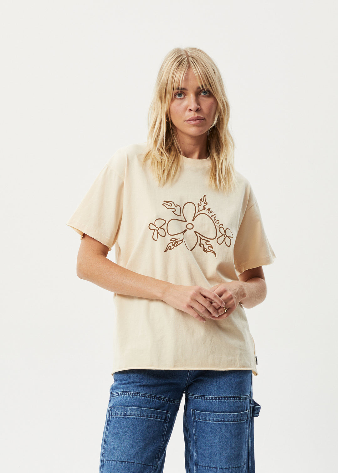 AFENDS Womens Island - Oversized T-Shirt - Sand 