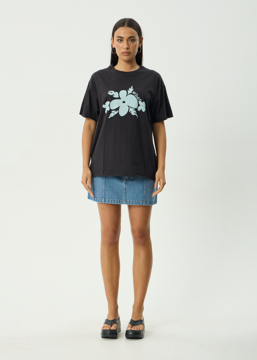 AFENDS Womens Island - Oversized Tee - Stone Black