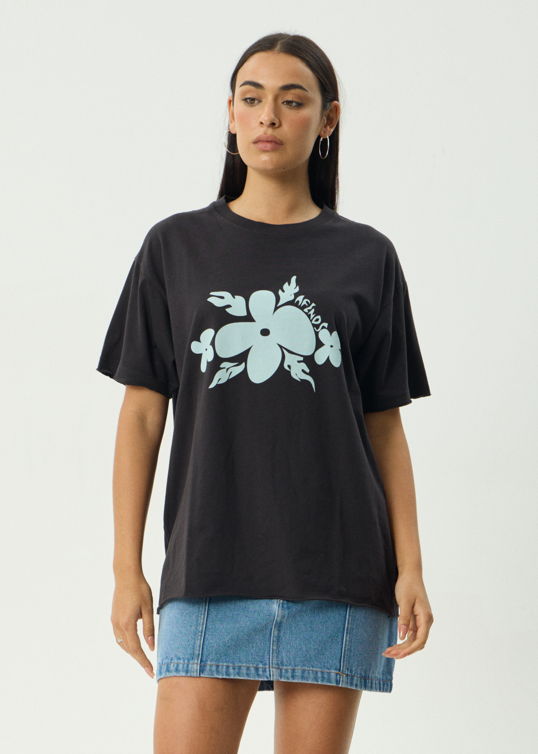 AFENDS Womens Island - Oversized Tee - Stone Black
