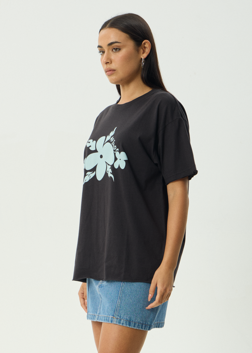 AFENDS Womens Island - Oversized Tee - Stone Black