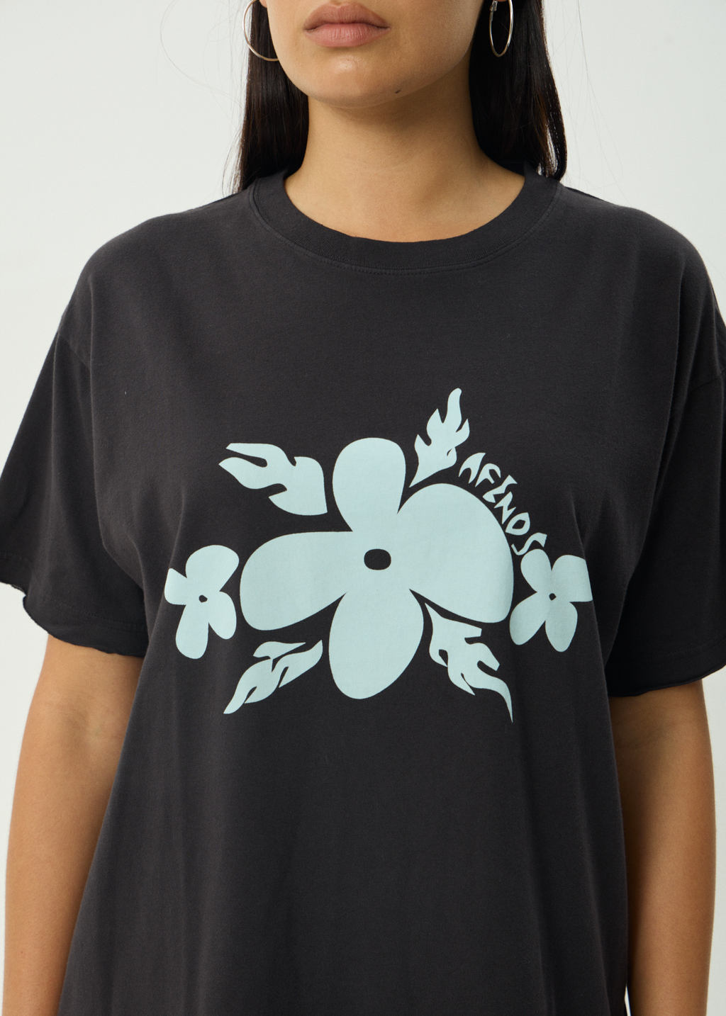AFENDS Womens Island - Oversized Tee - Stone Black
