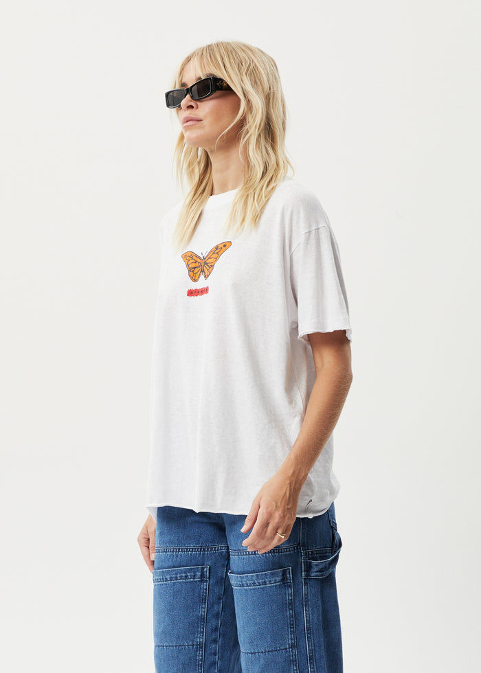Afends Womens Papillon - Oversized T-Shirt - White 