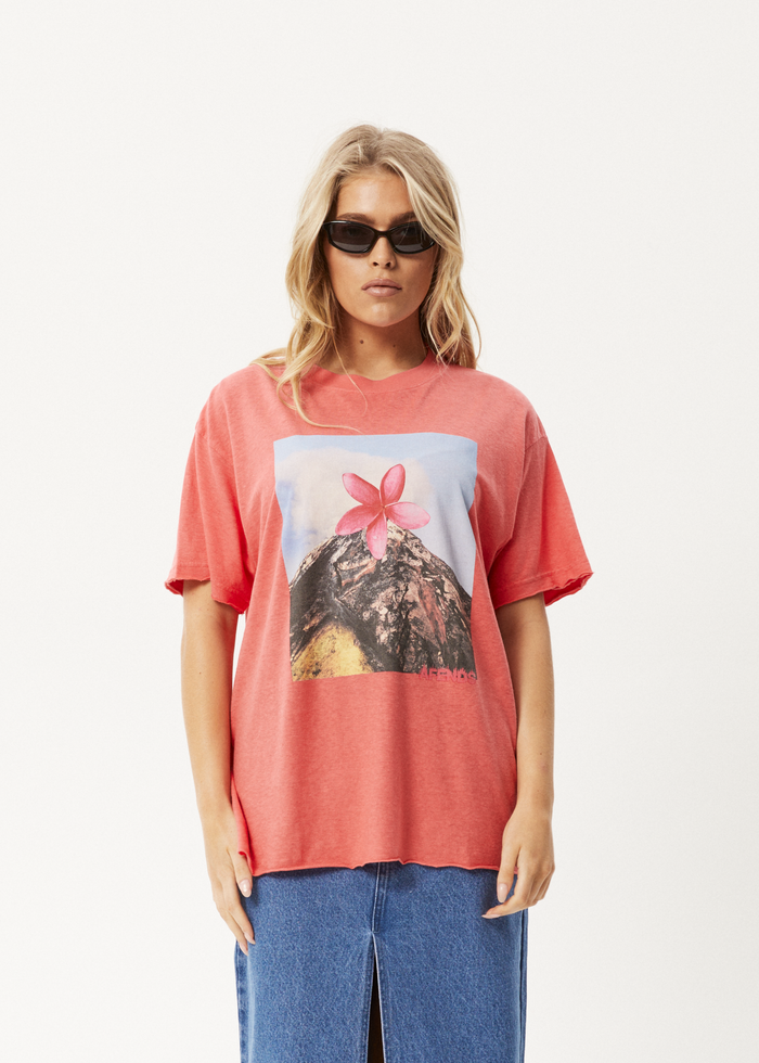 Afends Womens Under Pressure - Oversized T-Shirt - Washed Hibiscus 