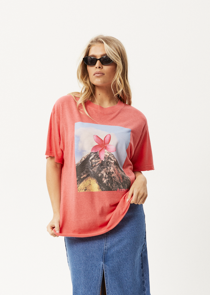 Afends Womens Under Pressure - Oversized T-Shirt - Washed Hibiscus 