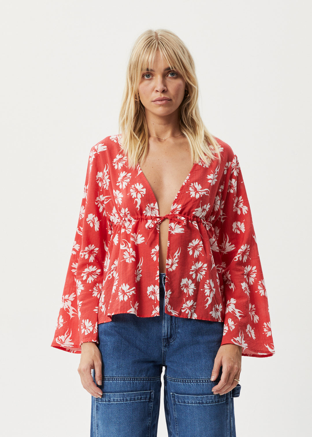 AFENDS Womens Hibiscus - Tie Blouse - Hibiscus 