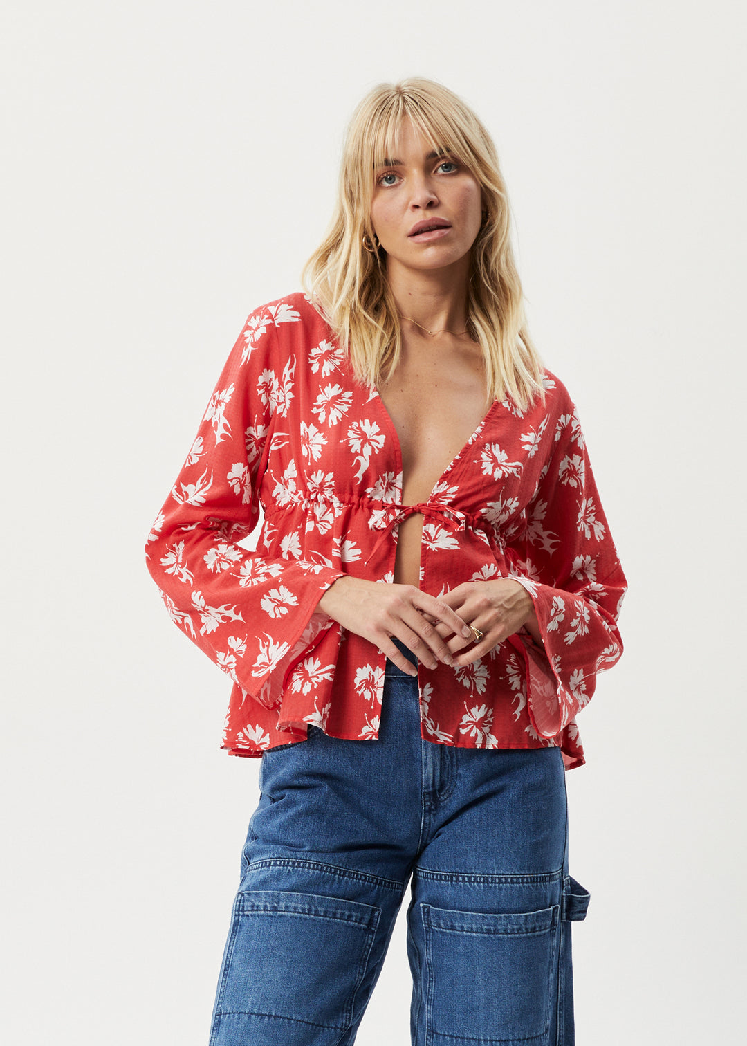 AFENDS Womens Hibiscus - Tie Blouse - Hibiscus 