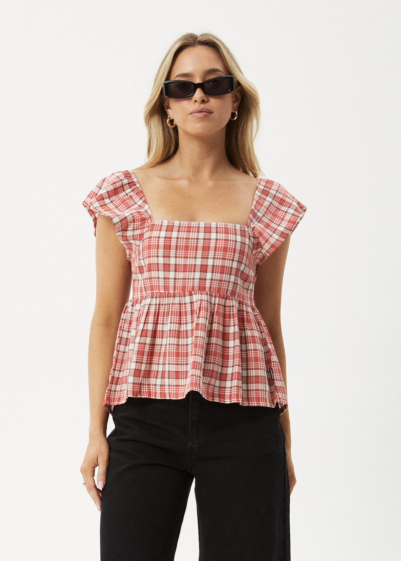 AFENDS Womens Check Out - Top - Red Check