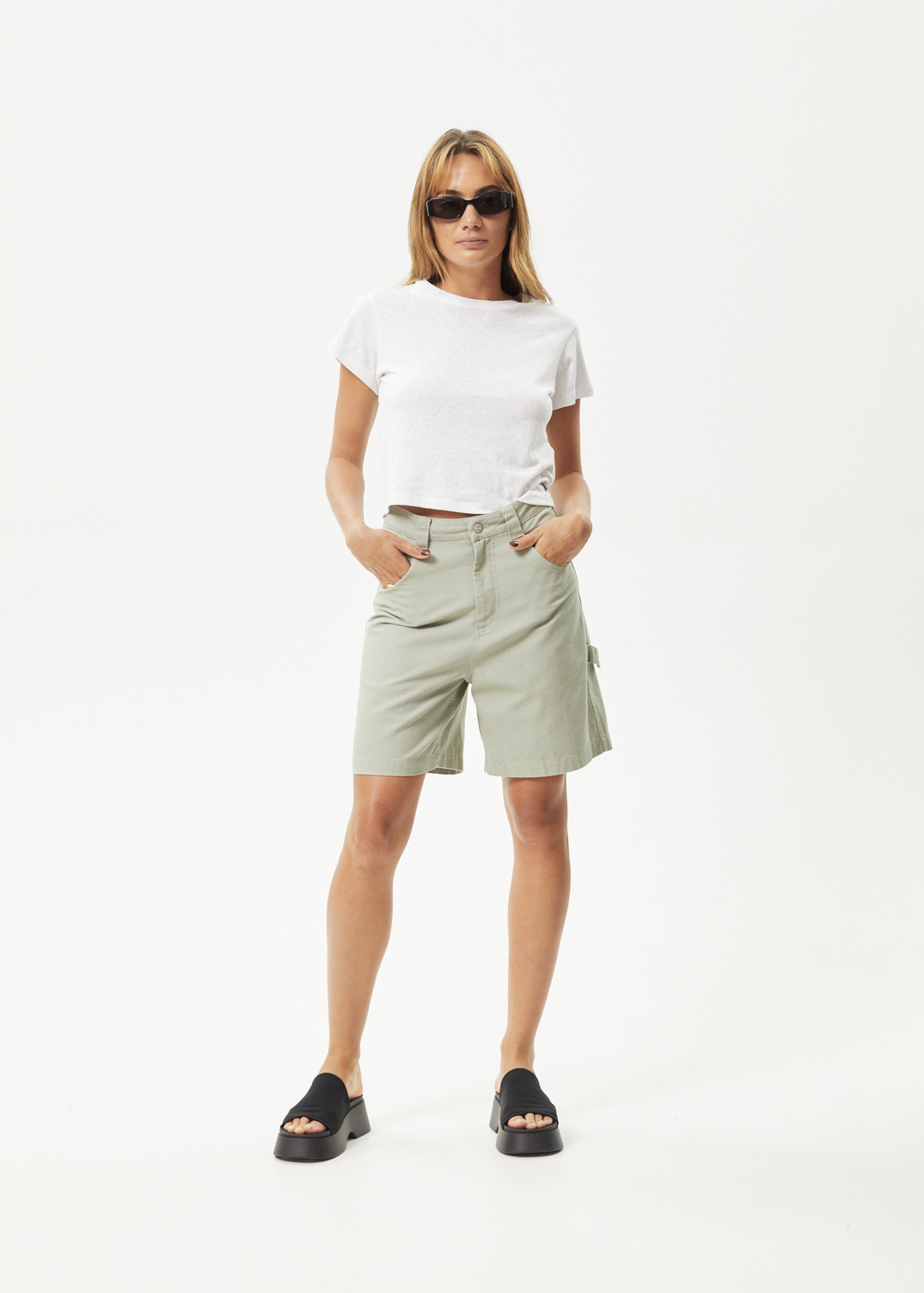 AFENDS Womens Emilie - Canvas Carpenter Short - Eucalyptus 