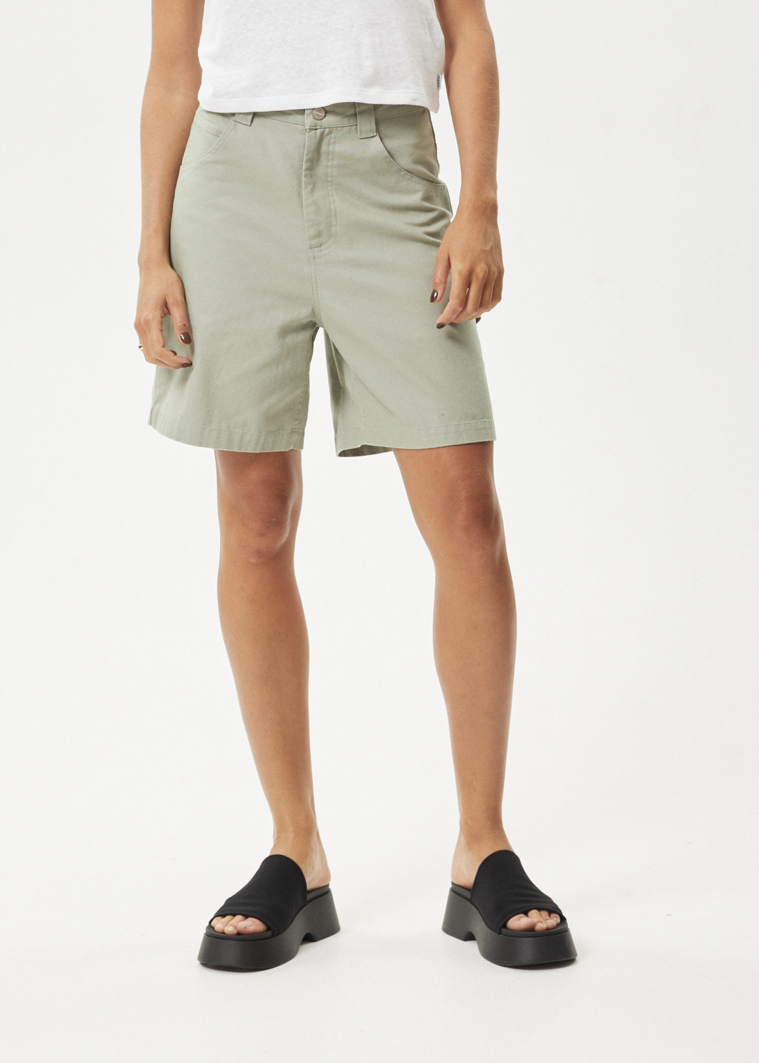 AFENDS Womens Emilie - Canvas Carpenter Short - Eucalyptus 